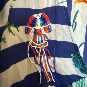 Antica Sartoria striped blue and white beaded v neck top a line nautical